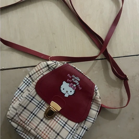 Girls Hello Kitty Red and Cream Plaid Backpack - Picture 2 of 6